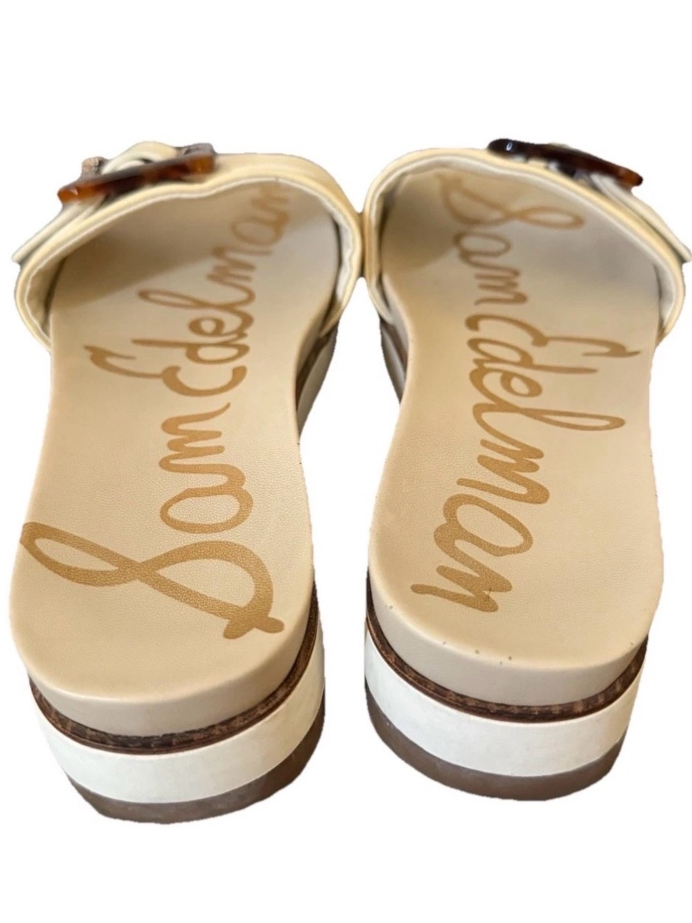Sam Edelman Cream Slide Sandals with Tortoiseshell Buckles - Picture 5 of 5